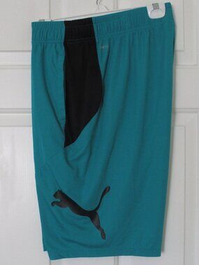 PUMA Mens Aqua Blue-Green Elastic & Drawstring Gym Short NWOT- Size 32W-38W or L